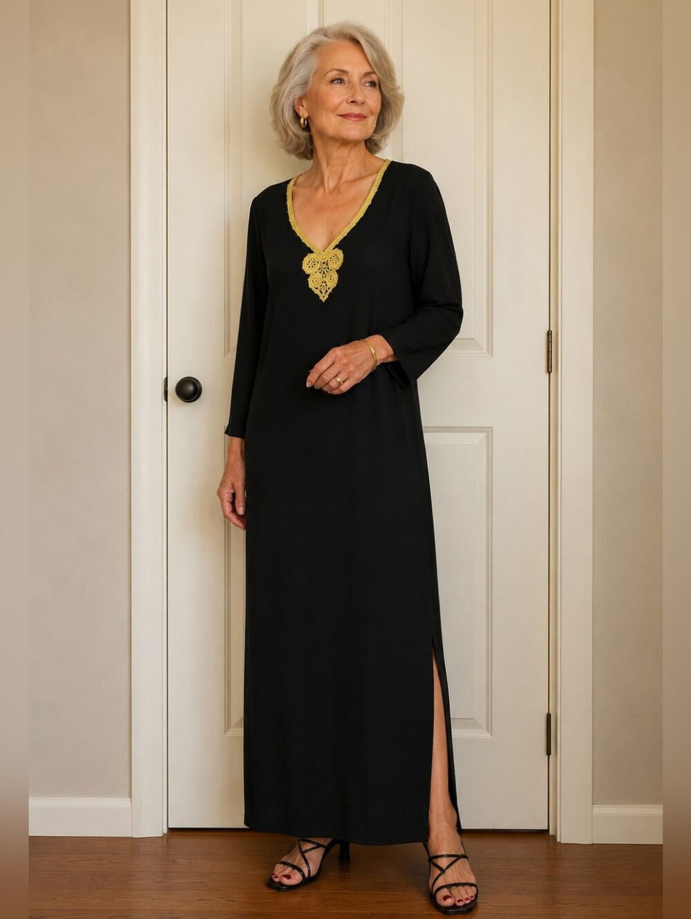 Liz Claiborne Vintage Black Dress with Gold Accents
